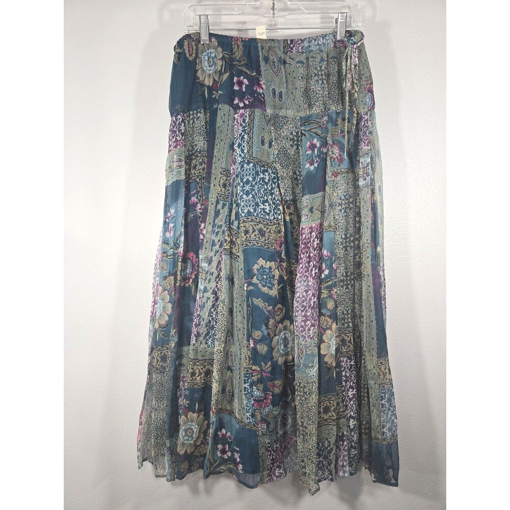 Lucky Brand Size Medium Blue Boho Tiered patchwork Maxi Skirt Y2K Fairycore BY